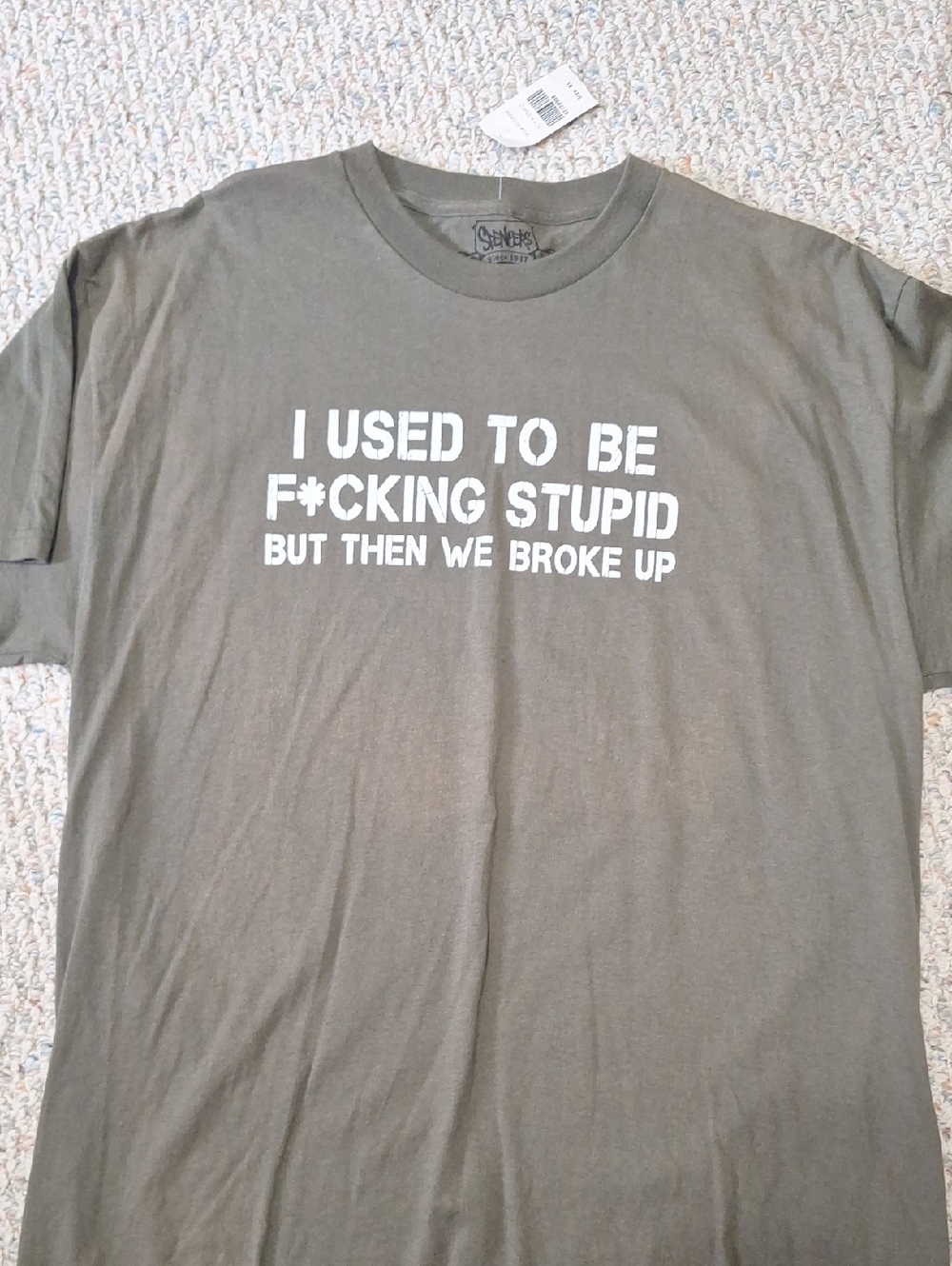 Olive Graphic Tee with Bold White Text - Men's Shirt